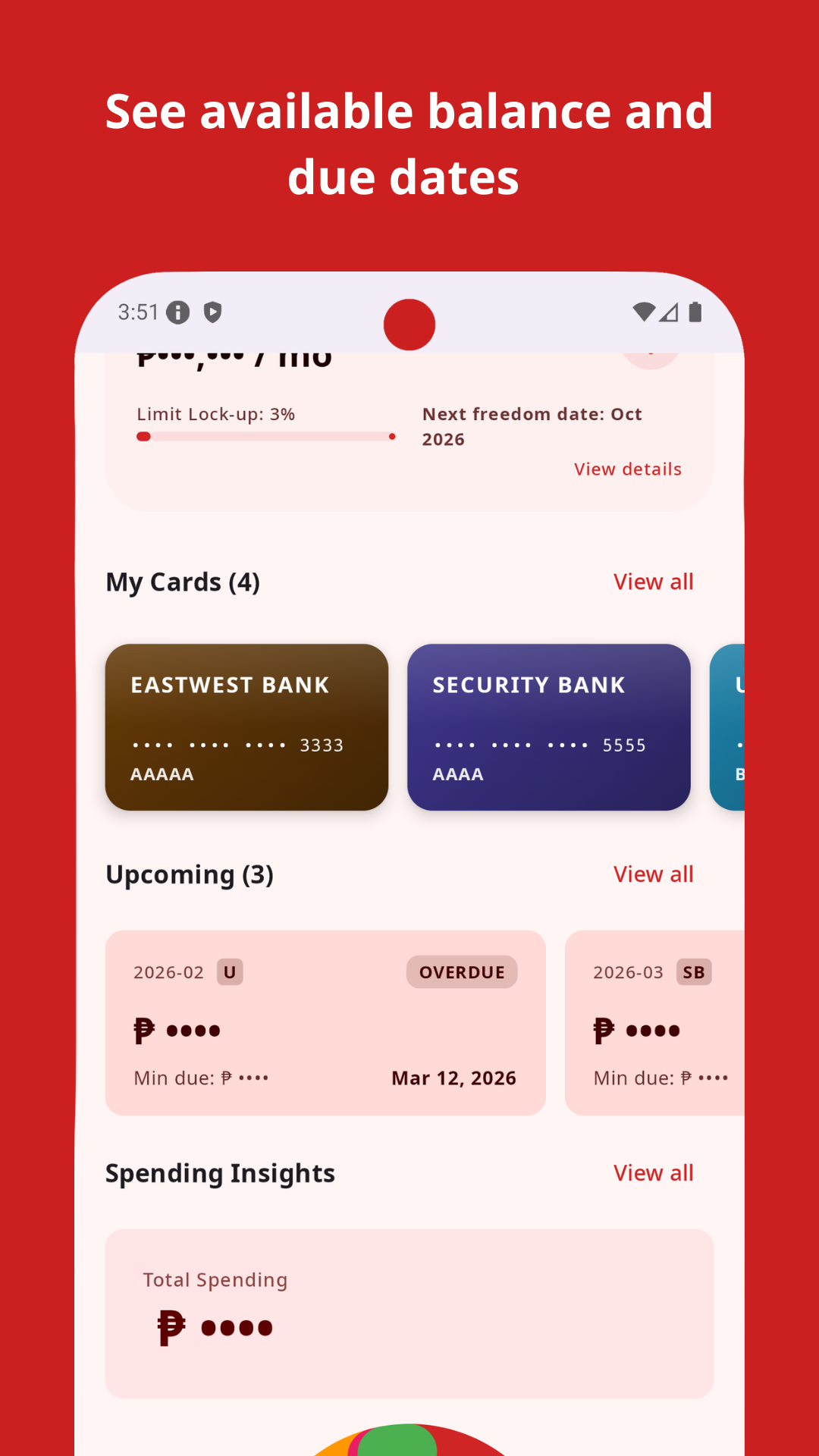 Home screen — cards and due dates